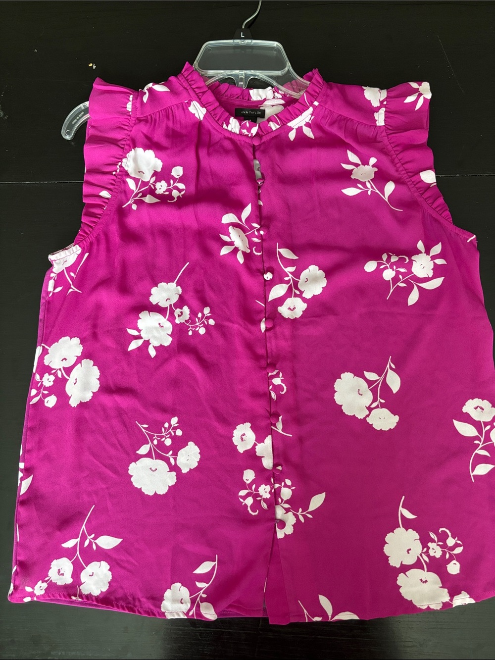 Ann Taylor Fuchsia Floral Sleeveless Blouse